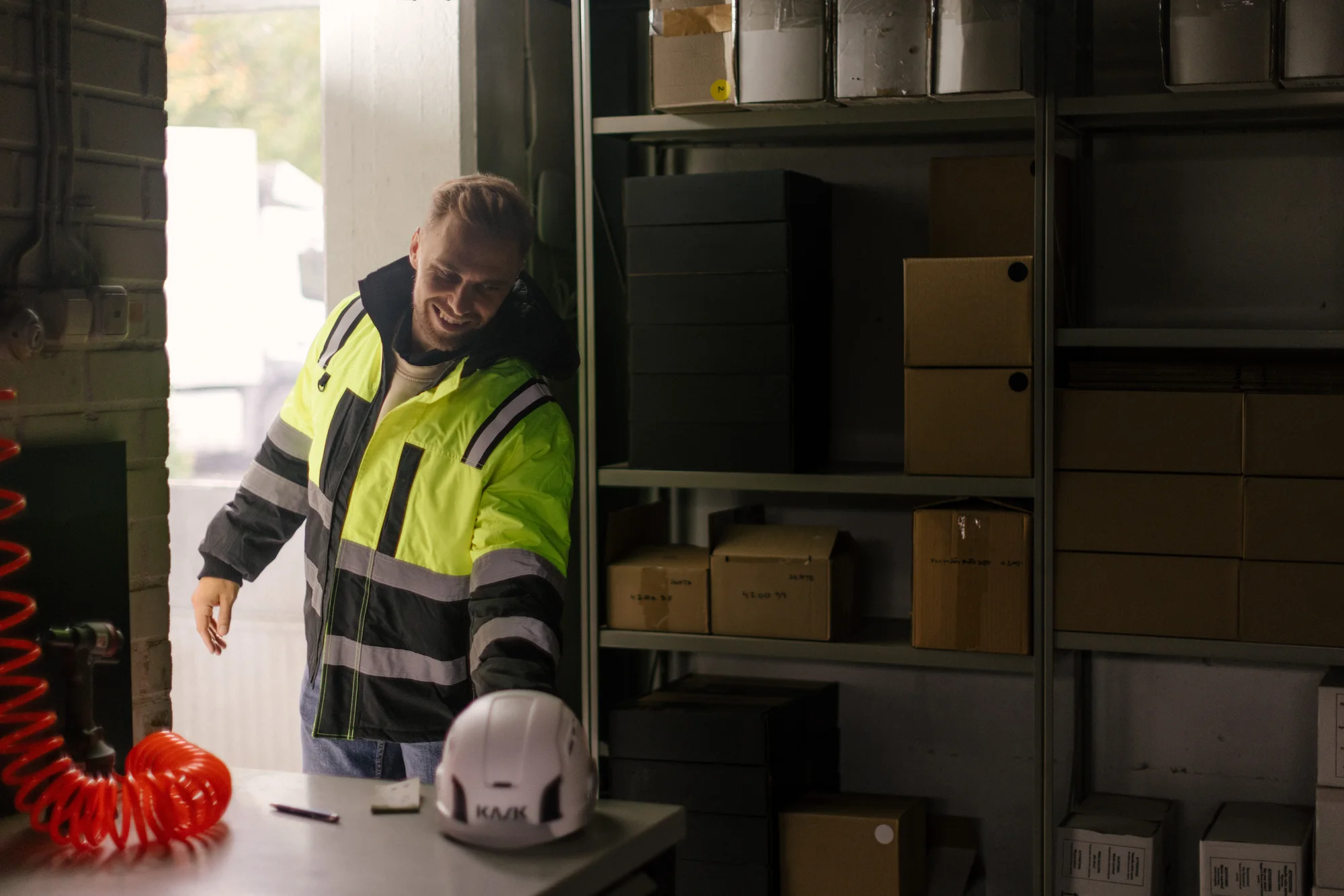 Worker wearing a high-visibility jacket